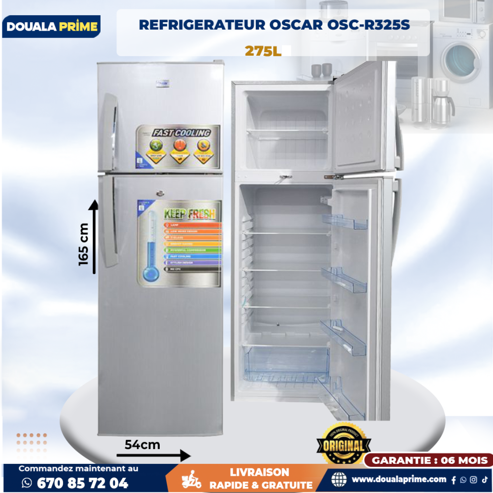 Réfrigérateur combiné OSCAR OSC-R325S 275L – Grande Capacité et Économie d'Énergie