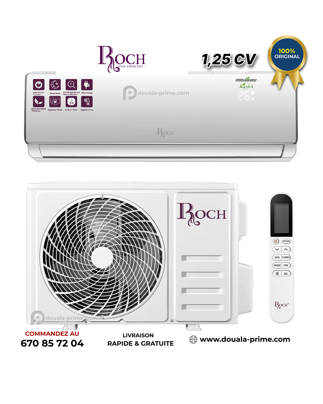 Climatiseur Split ROCH  - 1,25 CV - 9000BTU - R410A