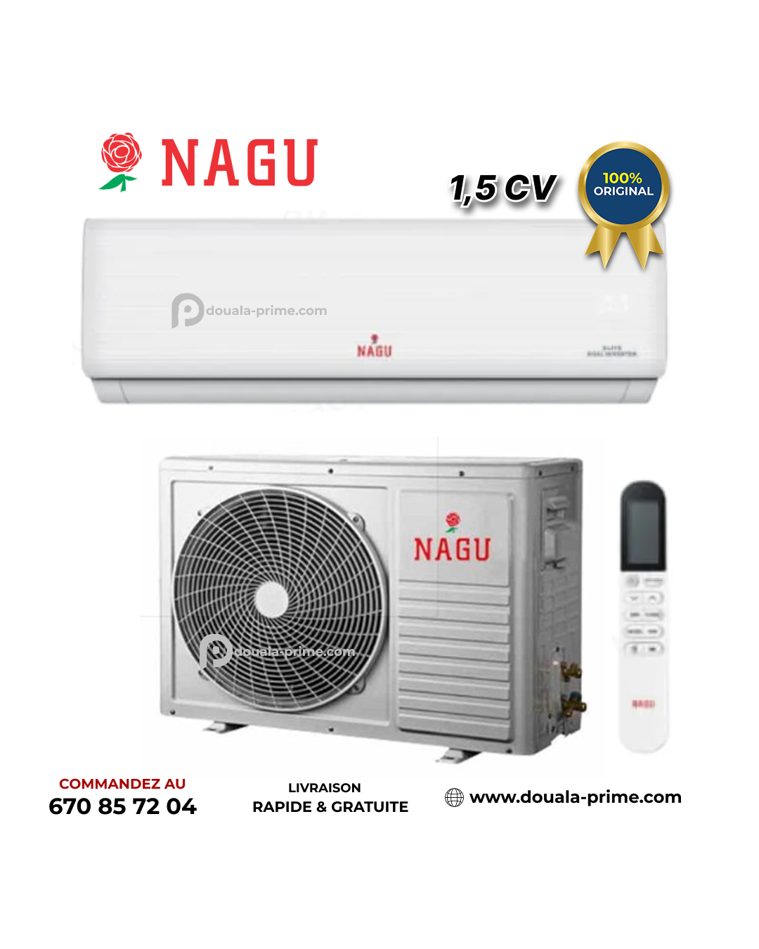 Climatiseur Split Nagu - Inverter - 1.5 CV - 12000 Btu