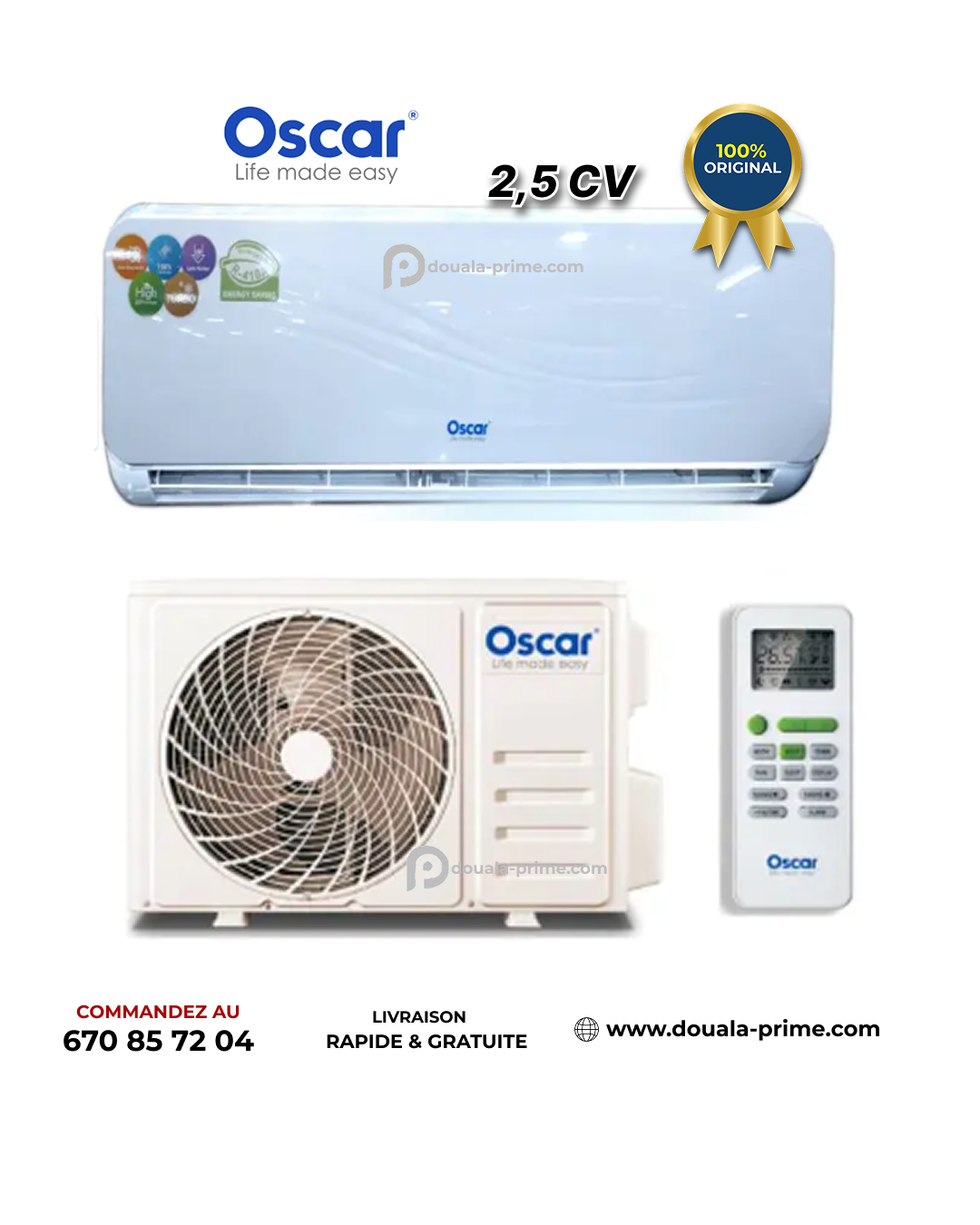 Climatiseur Split Oscar - 2.5 CV - 18000 Btu
