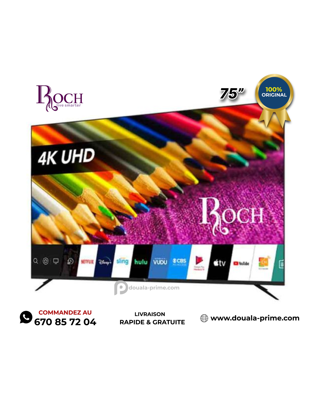 SMART TV ROCH 75 POUCES ANDROID & WIFI