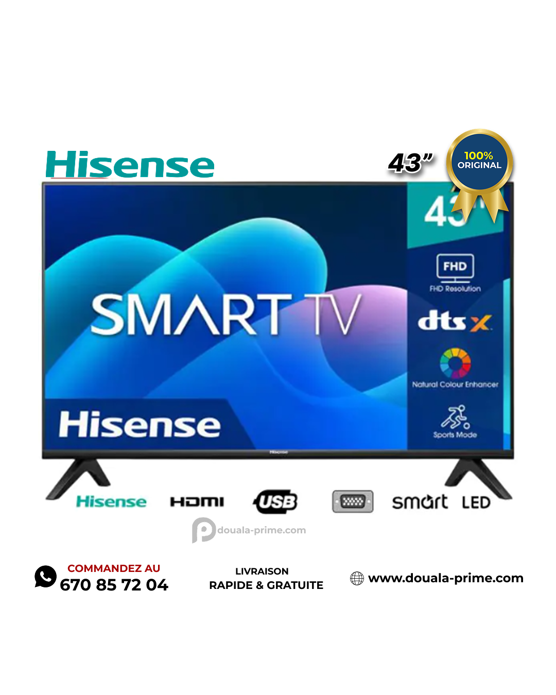SMART TV HISENSE - 43A4Q - 43 POUCES - FULL HD - NOIR