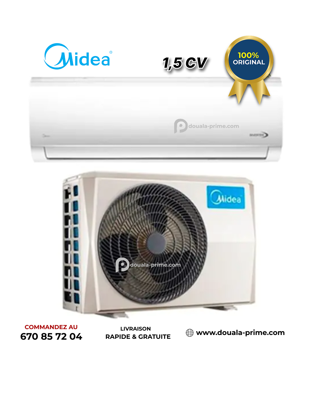 Climatiseur Split Midea - Inverter - 1.5 CV - 12000 Btu - R410A