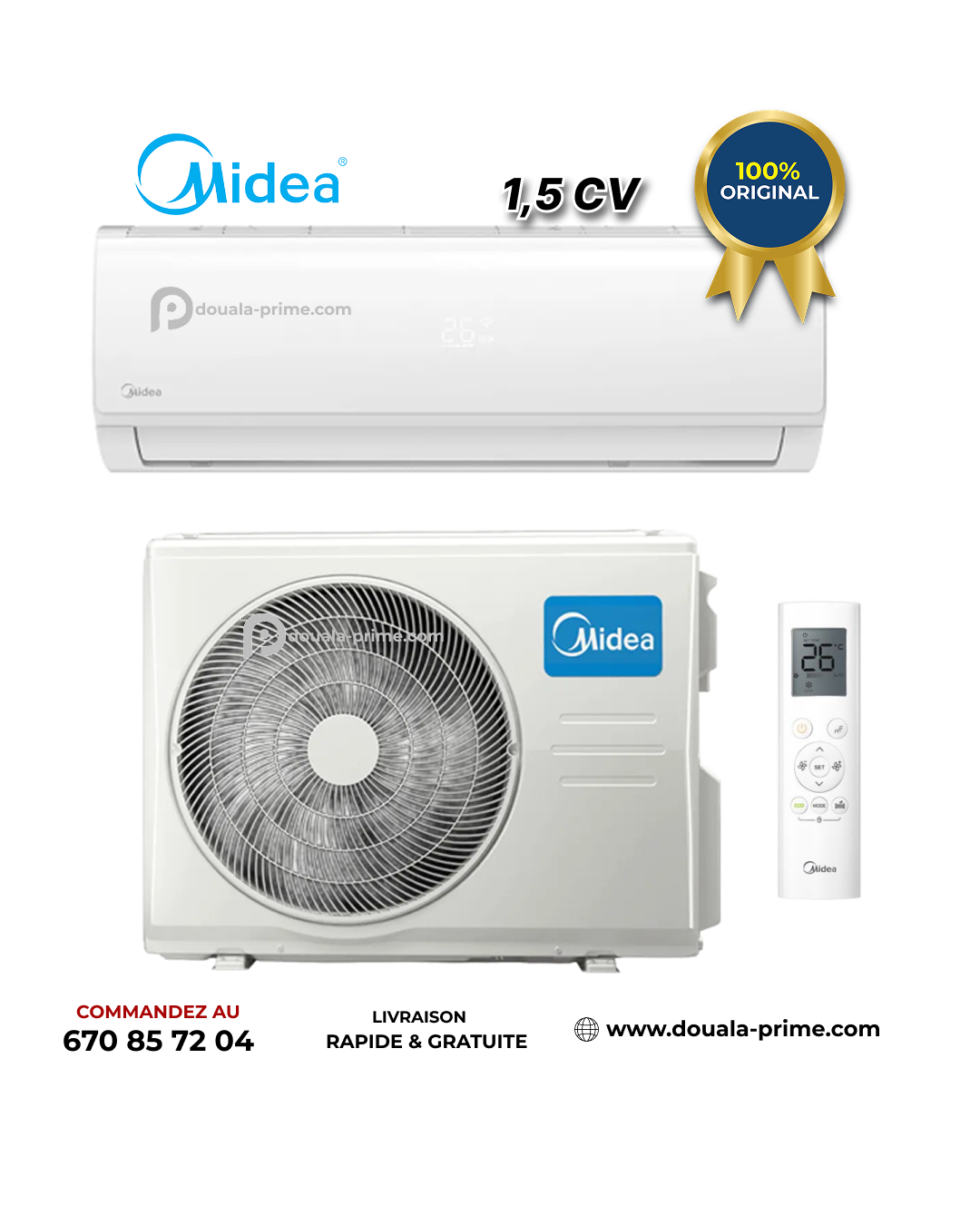 Climatiseur split - MIDEA - ON/OFF -COMFORT - 1.5 Cv -R410 - 12000 BTU - Blanc
