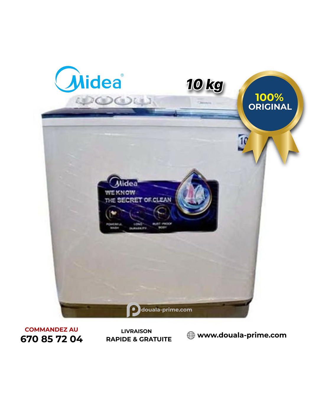 Machine à Laver Semi-Automatique - 10Kg - Midea - MT-100W - Économique