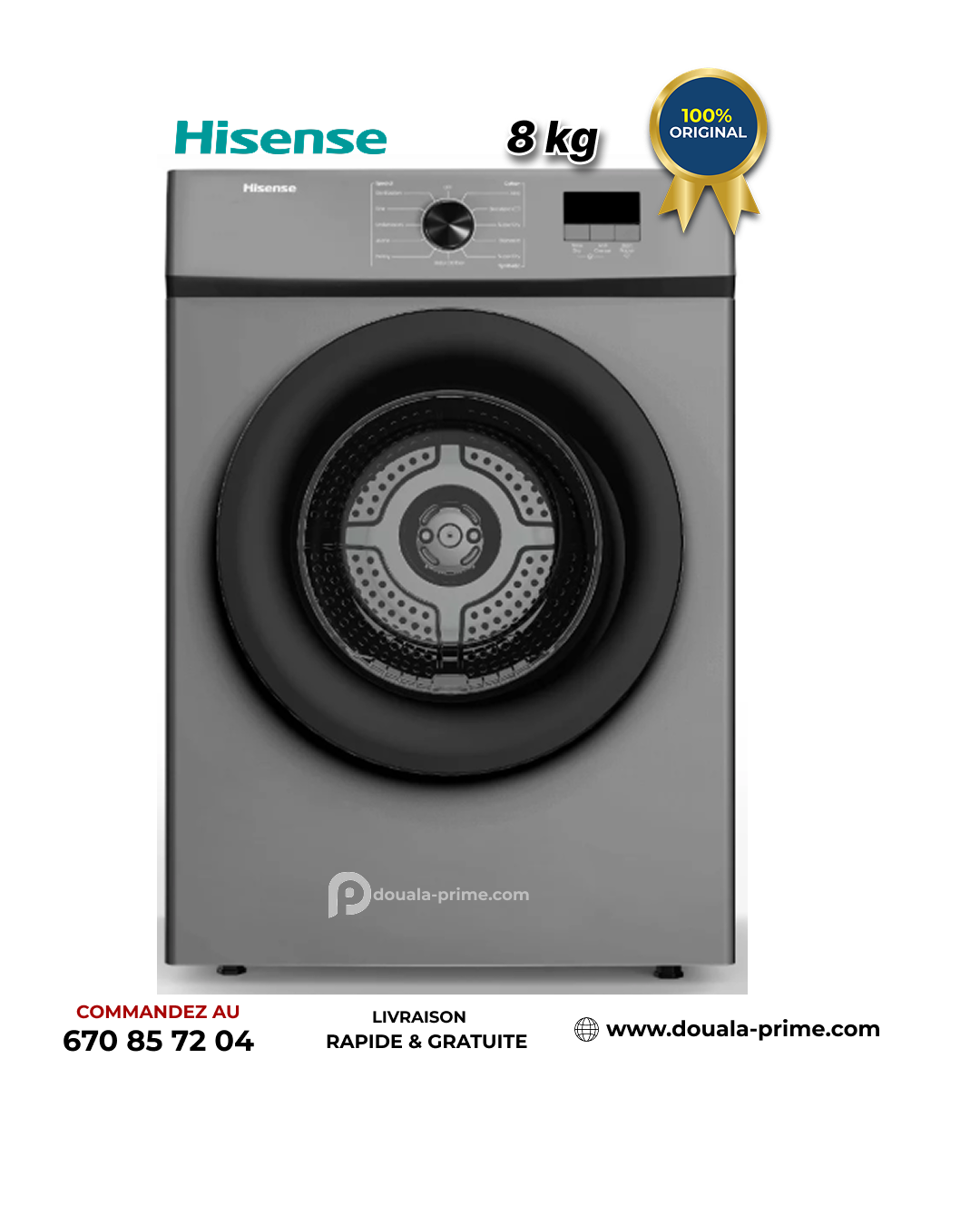 HISENSE SECHE LINGE 8KG FRONTAL A VENTILATEUR GRIS - DV1W801UT