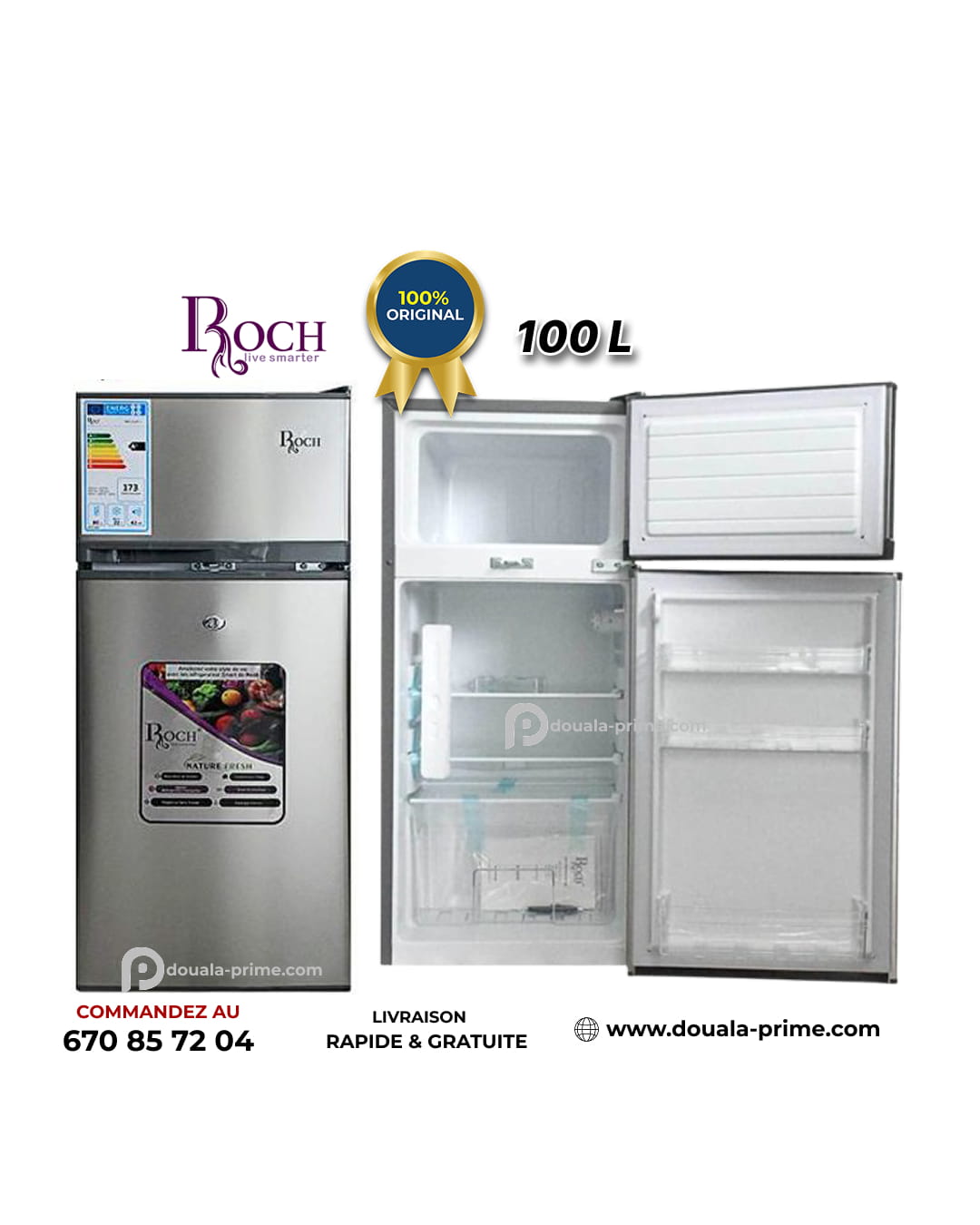 REFRIGERATEUR DOUBLE BATTANT ROCH  RFR-125DT-W 100L