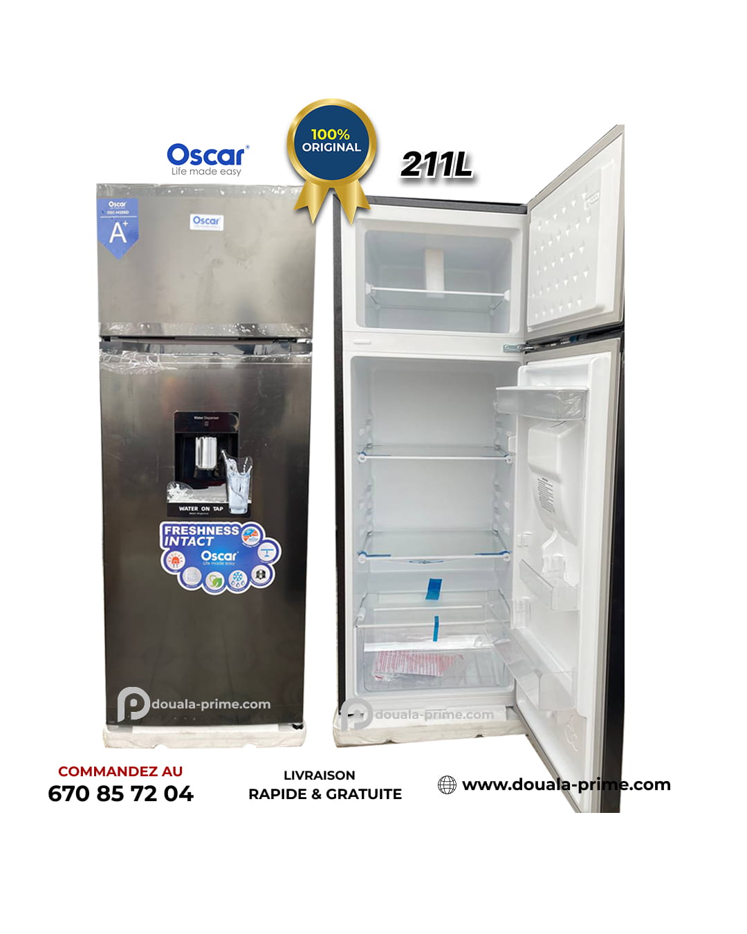 REFRIGERATEUR DOUBLE BATTANT OSCAR  OSC-M256D 211L