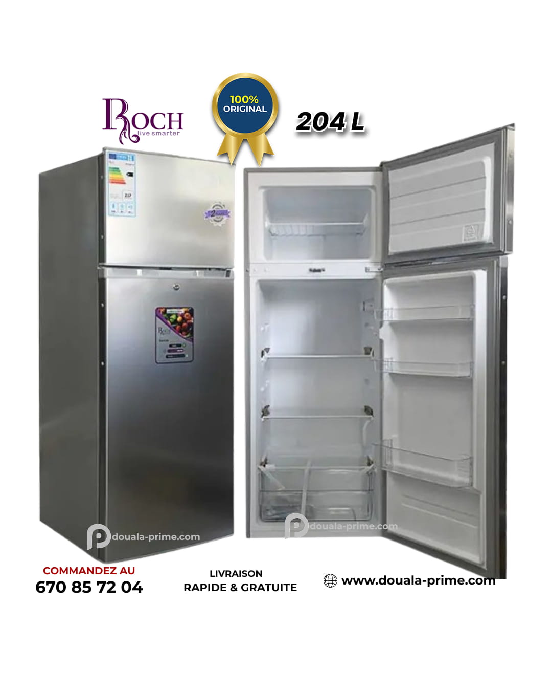 REFRIGERATEUR DOUBLE BATTANT ROCH  RFR-260DT 204L