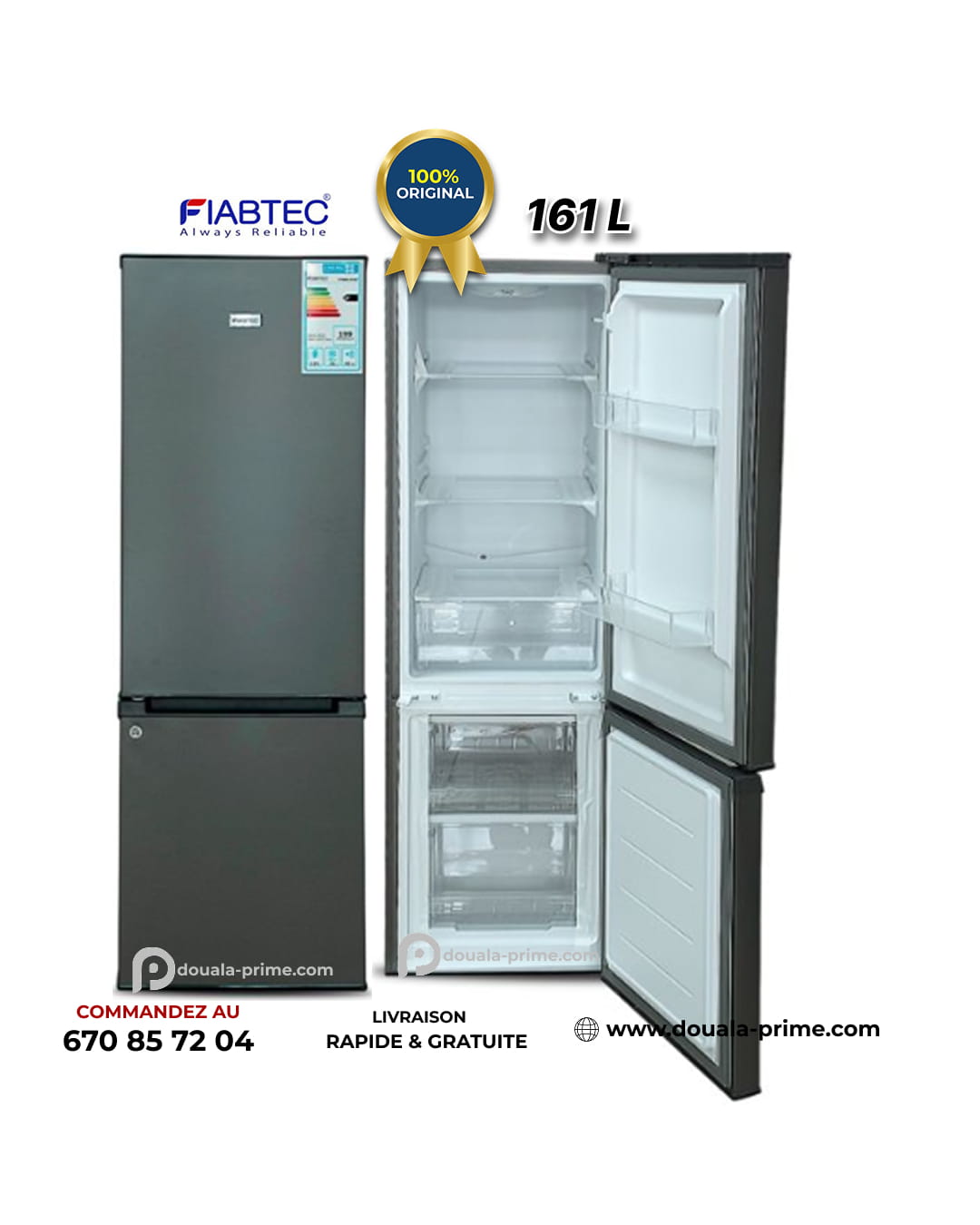 REFRIGERATEUR COMBINE FIABTEC FTBMS-316DF  161L