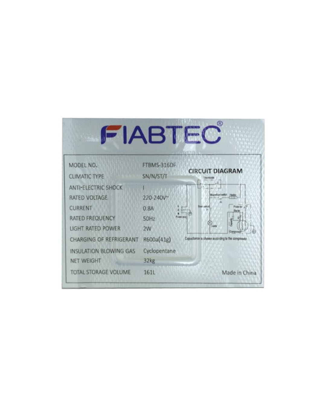 REFRIGERATEUR COMBINE FIABTEC FTBMS-316DF  161L
