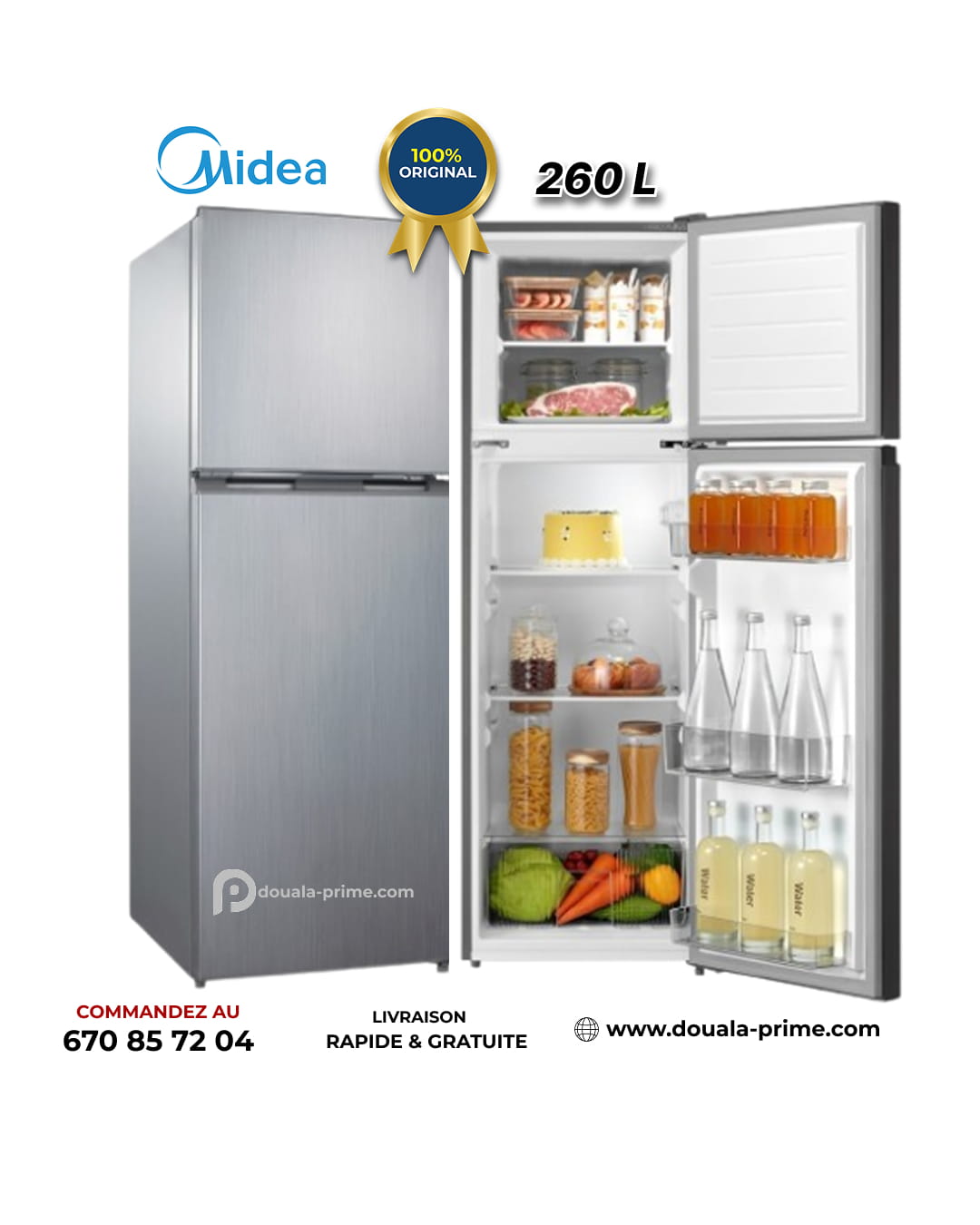 REFRIGERATEUR MIDEA DOUBLE-PORTES 260L INVERTER- MDRT333FGF28