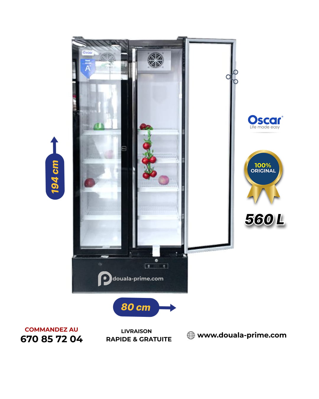 Réfrigérateur Vitrine - Oscar - Double porte - OSC-V600 - 560 litres - Noir