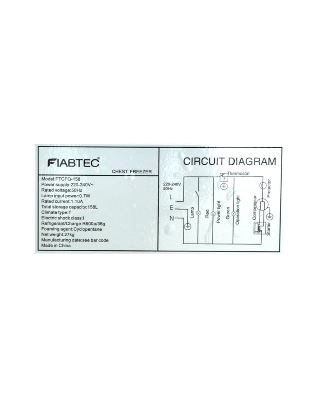 CONGELATEUR COFFRE FIABTEC FTCFQ-158 158L