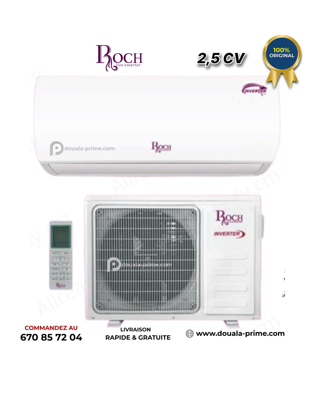 Climatiseur Roch - Inverter - 2.5 CV - R410 - 18000 Btu - Blanc