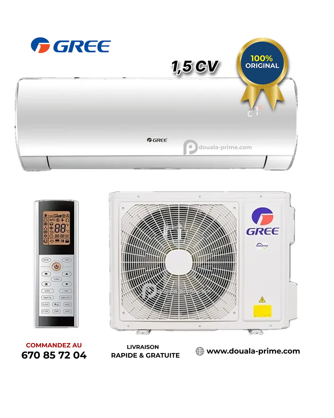 Climatiseur Split Gree - Inverter - 1.5 CV - 12000 Btu