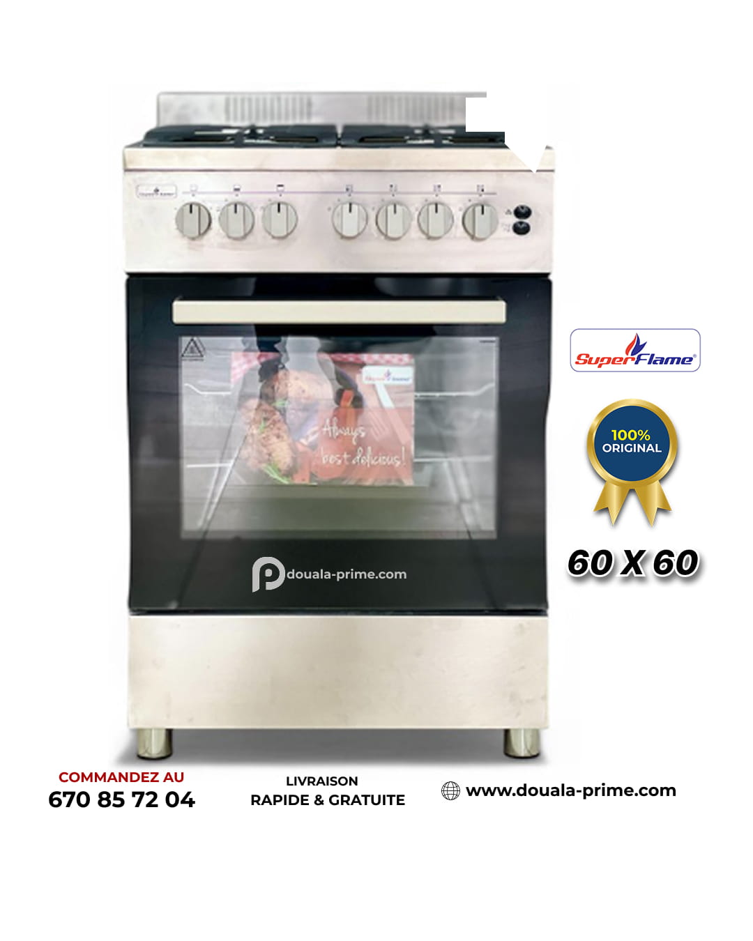 Cuisinière à Gaz - SUPER FLAME - Semi professionelle - Four à gaz - 4 Feux - 60 x 60 cm - SFK-606040G SP - Gris