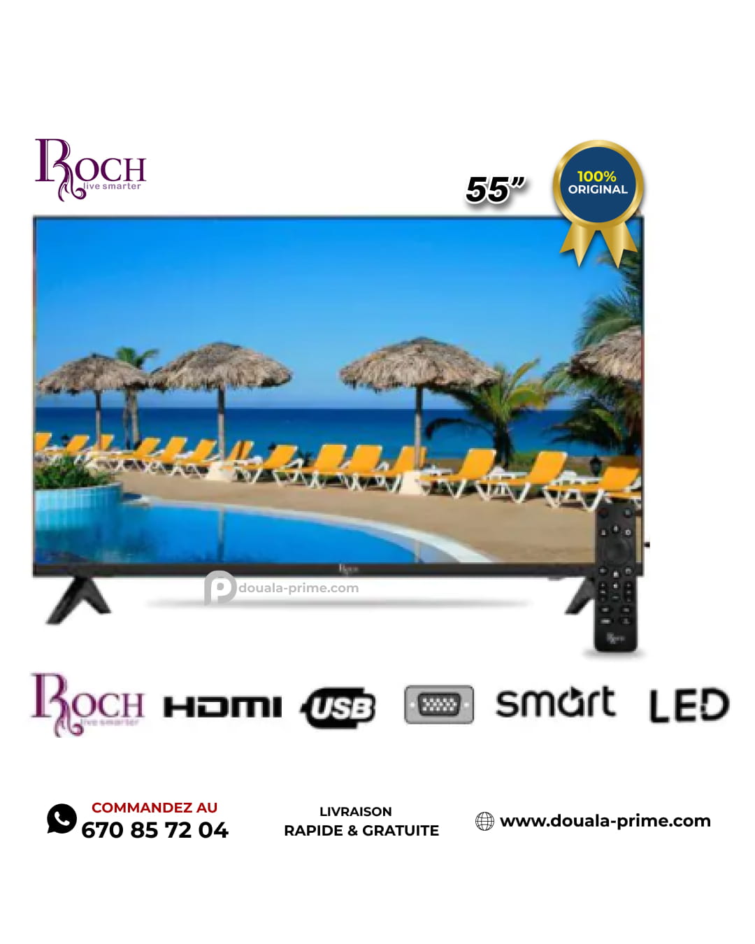 TV Smart ROCH 55 pouces - RH-LE55DSV-C- VIDAA- Full HD - DVB T2, S2
