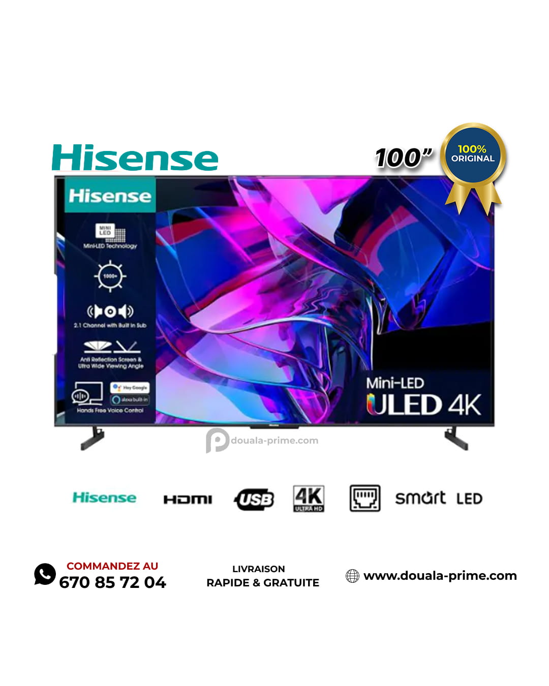 SMART TV HISENSE - 100 POUCES 100U7K-PRO MIN-LED VIDAA SMART OS