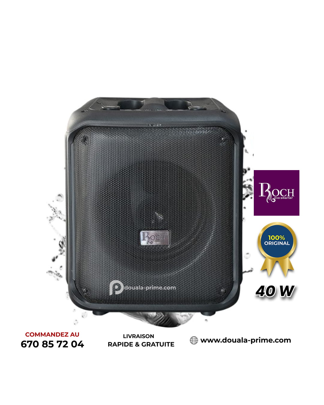 Enceinte rechargeable Roch avec micro - RPS-08M1 - 40 Watt - Bluetooth /USB/AUX /SD-carte