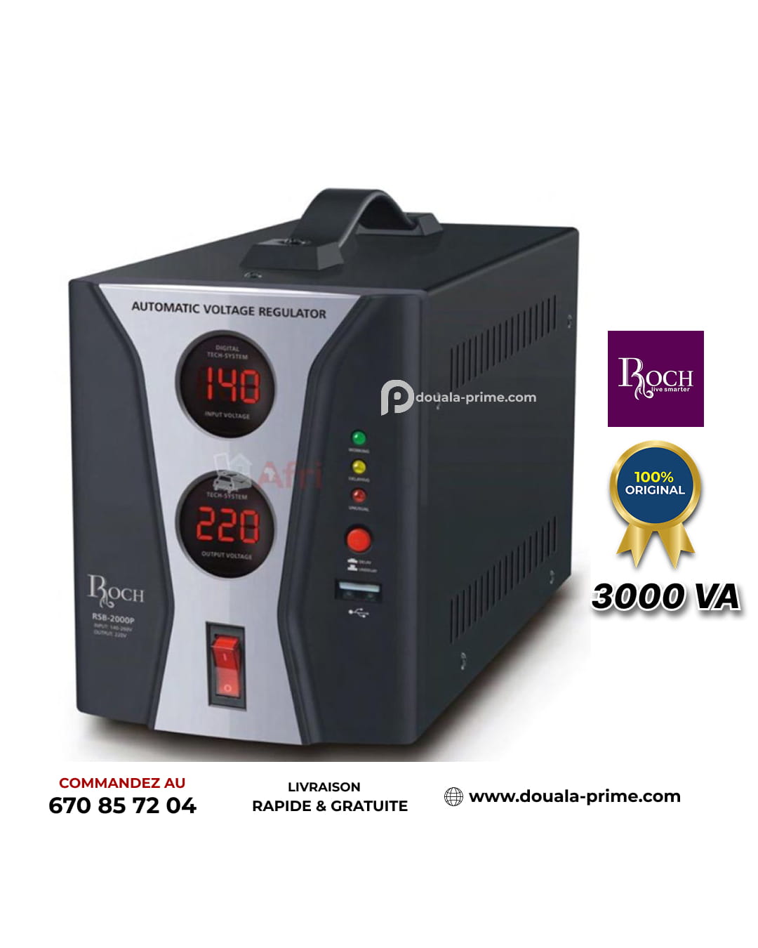 Régulateur de tension ROCH - RSB-3000E - 3000 VA - USB
