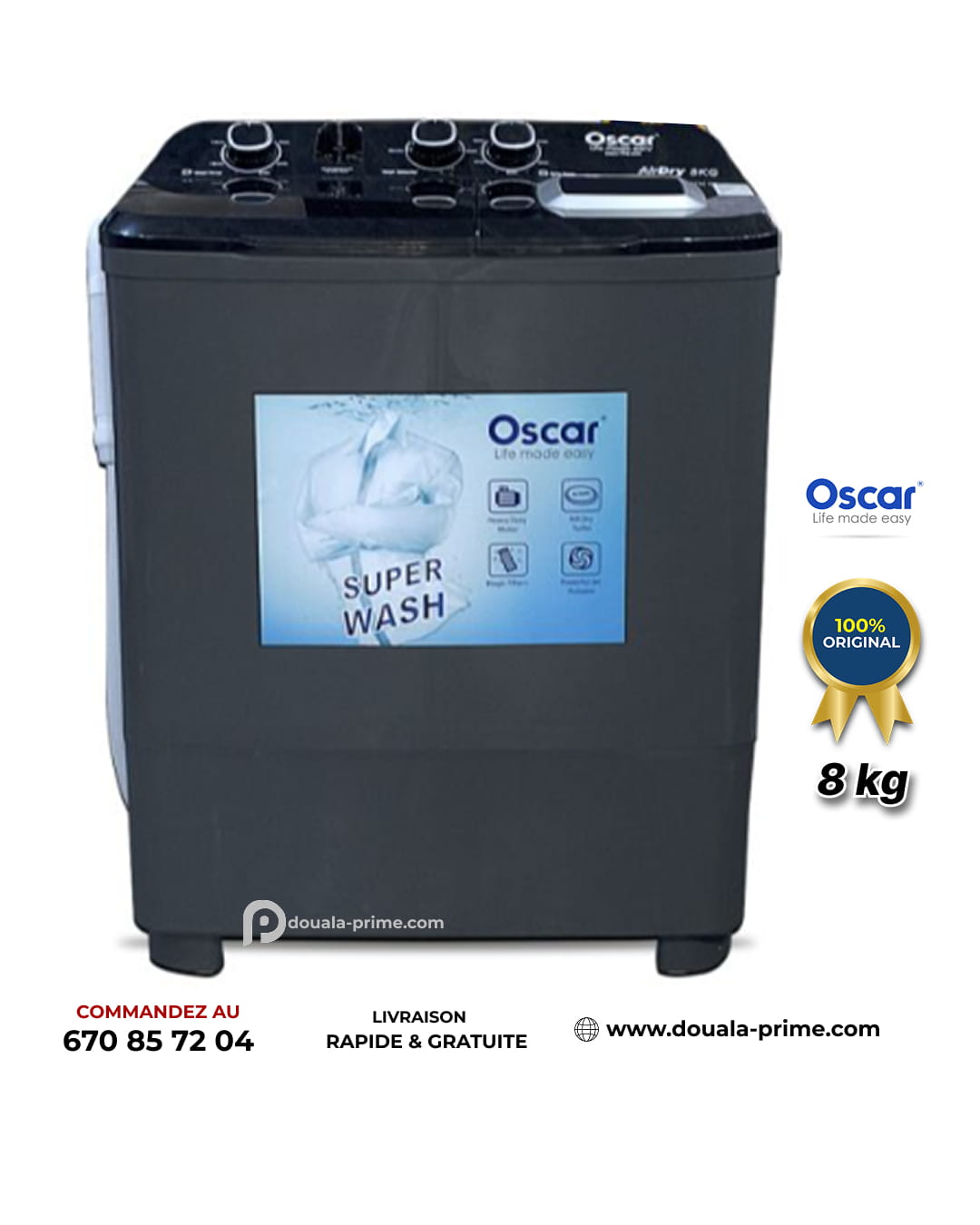 MACHINE A LAVER SEMI-AUTOMATIQUE OSCAR OSC-TTB-XP8 8KG